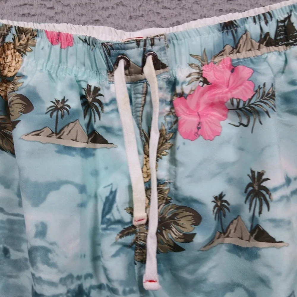 Ingear Mens Medium Tropical Hibiscus Cargo‎ Board Swim Shorts Mesh Liner EUC